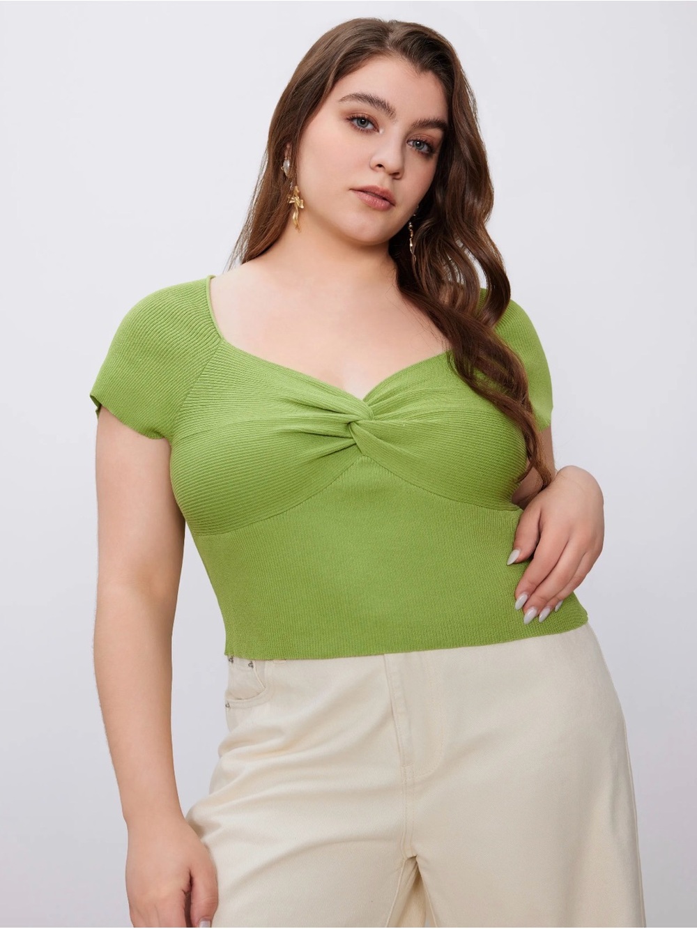 Cider Lime Twist-Front Crop Knit Top